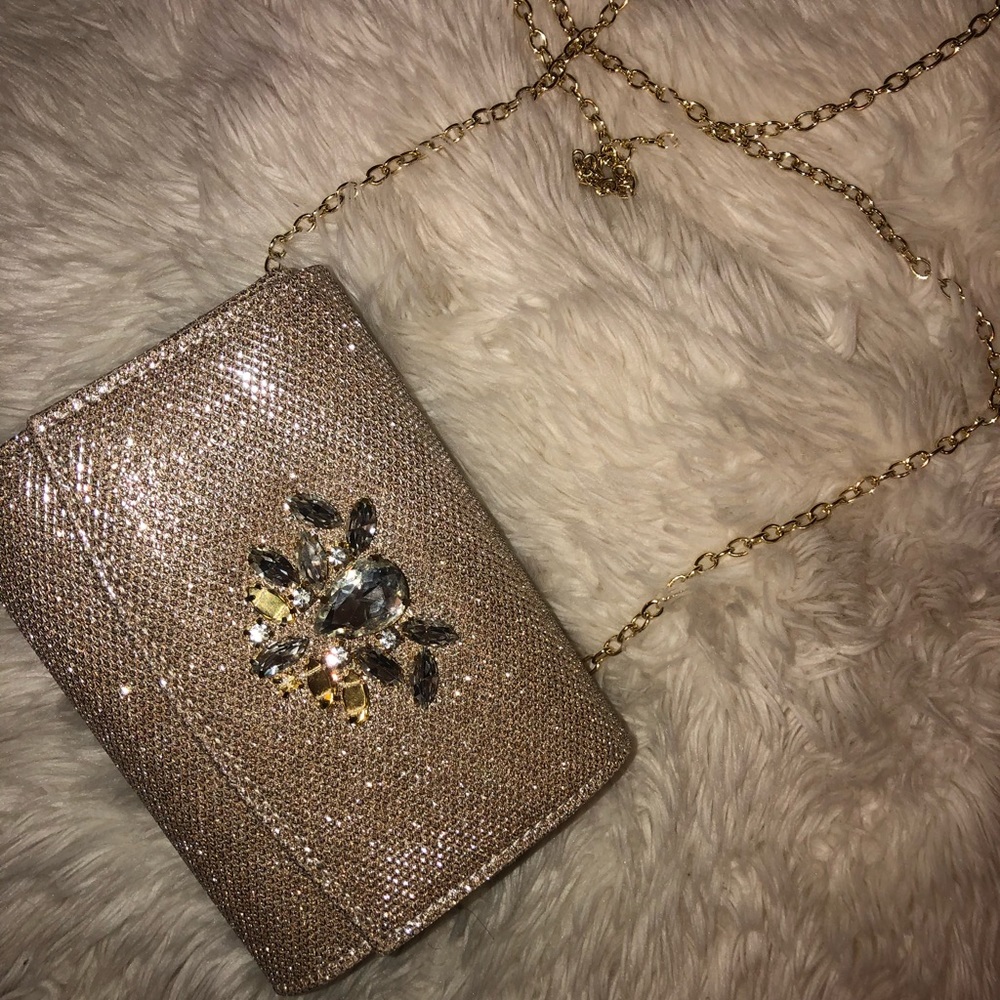 Cute glass beaded gold  clutch